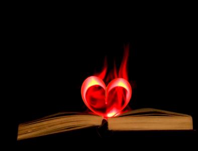 书, 火焰, 心, 红色, 黑色背景, 没有人, 特写