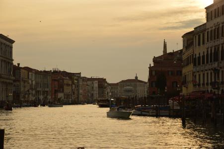 威尼斯, 大运河, 日落, 水, 意大利