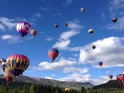 气球, 节日, 山脉, 天空, 空气, 蓝色, 多彩