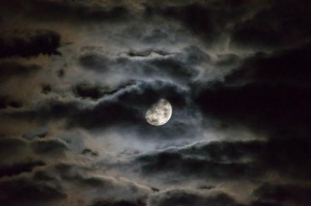 月亮, 云彩, 晚上, 天空, 黑暗, 月光, 满月