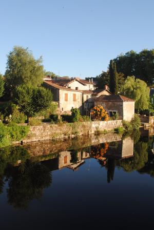 法国村庄, confolens, 河景, 在水上的房子, 多尔多涅河, 河, 水