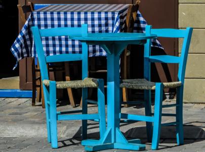 小酒馆, 希腊语, 表, 椅子, 蓝色, 旅游, 塞浦路斯