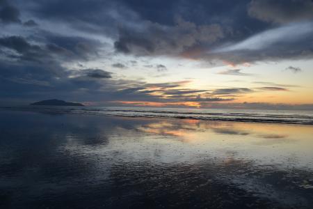 日落, 卡皮蒂岛, 新西兰, 平静, 海岸线, 景观