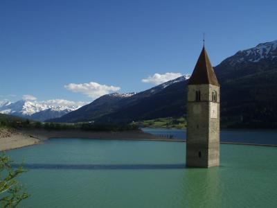 尖塔, 教会, 湖, 水下, 被淹, ortler, reschensee