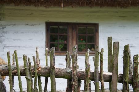 木栅栏, 村庄, 窗口, 农村, 木材-材料