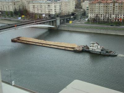 河, 码头, 莫斯科河, 驳船, 桥梁
