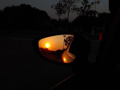 风景, 日落, 手机摄影, 汽车, 镜子, 反思, 晚上