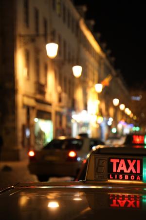 出租车, 葡萄牙, 里斯本, 市中心, 道路, 夜生活, 晚上