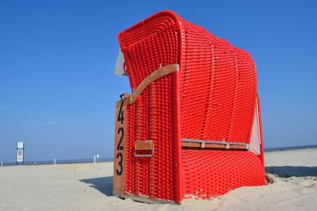 沙滩椅, 红色, 海