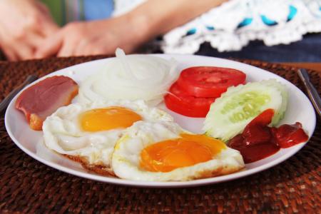 早餐, 水果, 鸡蛋, 肉, 美味, 美味, 餐厅