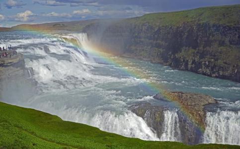 gullfoss, 冰岛, 瀑布, 水, 逐渐, 景观, 自然