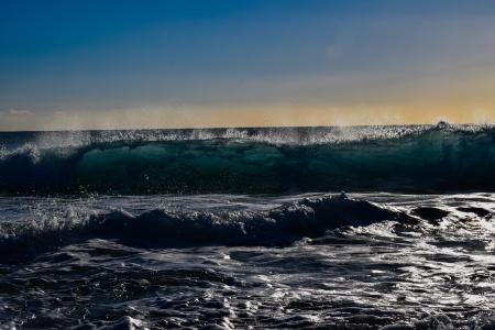 波, 泡沫, 喷雾, 海, 日落, 下午, 水