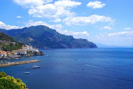 意大利, 海, 景观, 阿马尔菲海岸, 小船, 岩石, 假日