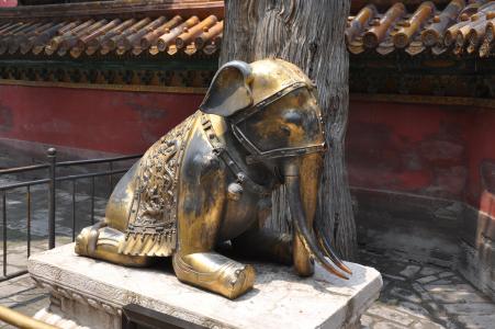 大象, 中国, 寺, 亚洲, 雕像, 黄金