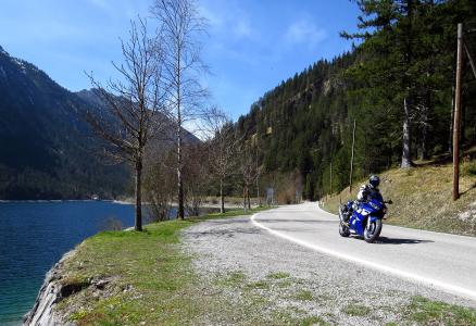 摩托车, 道路, 自行车, 摩托车, 山脉, 高山, 湖