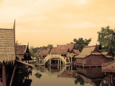 房屋, 泰国, 河, 浮动, 农村, 传统, 木制