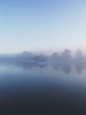 河, 小船, 雾, 早上, 水, 旅行, 湖