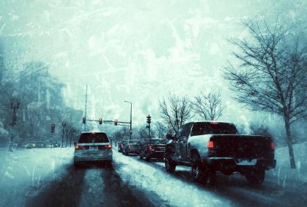 驾驶, 冬天, 雪, 道路, 汽车, 驱动器, 天气