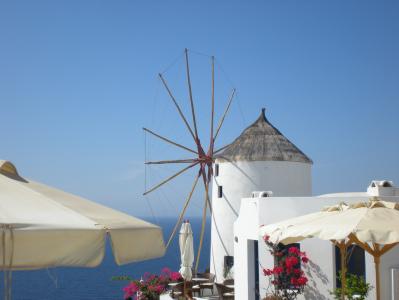 圣托里尼岛, 希腊小岛, 希腊, 海洋, 风车