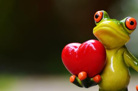 爱, 情人节那天, 构成, 心, 有趣, 青蛙, 动物