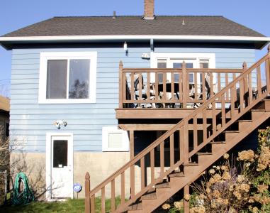 房子, 楼梯, 建筑, 木材, 蓝色, 露台