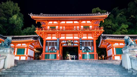 日本, 园, 京都议定书, 八-神社神社, 建筑, 晚上, 日语