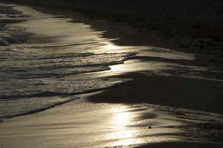 海滩, 波, 晚上, 心情, 太阳