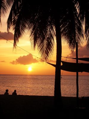 日落, 海滩, 瓜德罗普岛, 太阳, 天空, 红色, 橙色