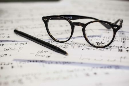 眼镜, 音乐, 乐谱, 钢笔, 构成, 视力, 工作室拍摄