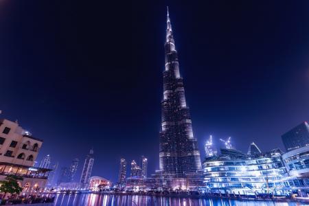 迪拜塔, 阿联酋, 迪拜, 阿拉伯联合酋长国, 建筑, 摩天大楼, 晚上