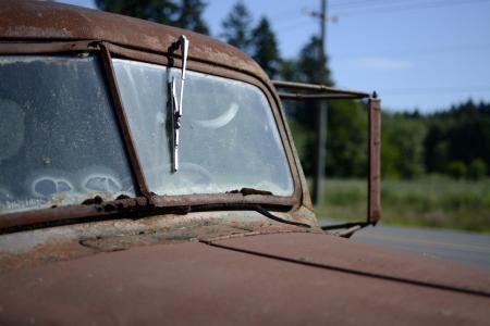 汽车, 特写, 老, 生锈, 车辆, 年份, 挡风玻璃