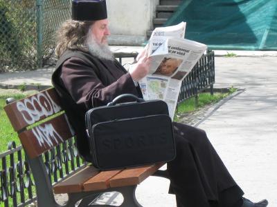 男子, 老, 阅读, 坐, 报纸, 老人, 胡子