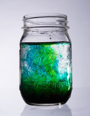 玻璃, 罐子里, 摘要, 水, 食用色素, 旋流, 蓝色