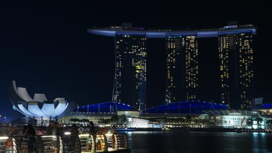新加坡, 晚上, 玛丽娜, 亚洲, 酒店, 建筑