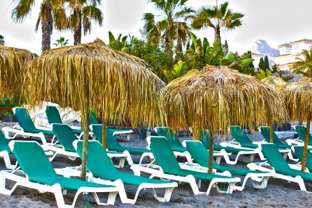 海滩, 太阳椅, 马尔韦利亚, 哥斯达黎加, 休息, 遮阳, 放松