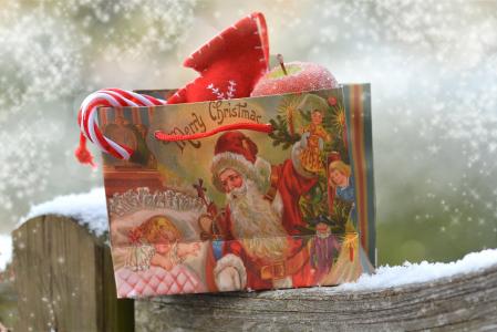雪, 圣诞节, 袋, 圣诞老人, 礼物, 寒冷的温度, 冬天