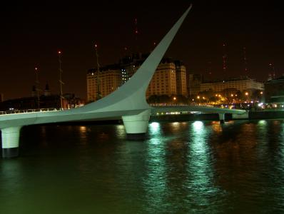 布宜诺斯艾利斯, 阿根廷, 桥梁, 水, 河, 晚上
