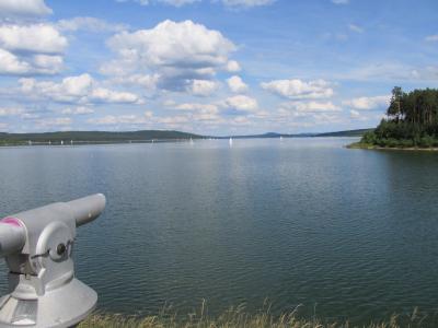望远镜, 视图, 观点, brombachsee, 湖, 水, 景观