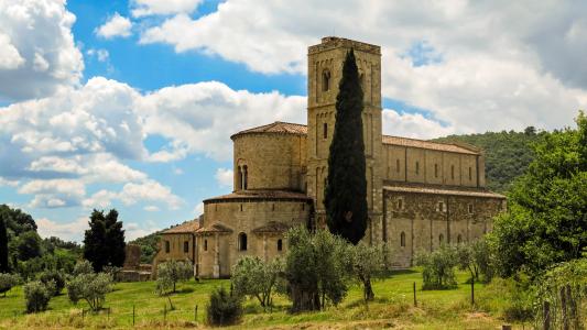 阿波利纳雷泰诺沃城堡, 意大利, 托斯卡纳, 修道院, 修道院, 天空, 云彩