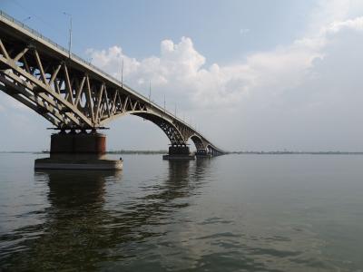 桥梁, 伏尔加, 河, 俄罗斯, 萨拉托夫, 天空, 水