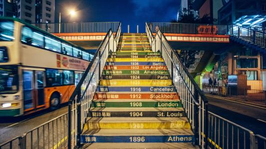 奥林匹克运动会, 梯子, 一年, 晚上, 香港, 旅游, 公共汽车