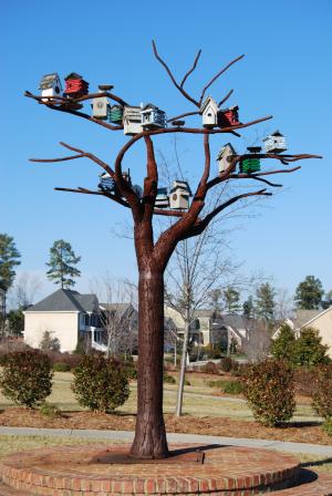 鸟, 鸟房子, 钢树, 雕塑, 北卡罗莱纳州