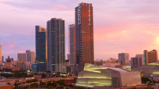迈阿密, 天际线, 建设, abendstimmung, 日落, 摩天大楼