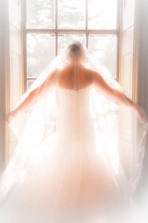 新娘, 婚纱礼服, 窗口, 妇女, 婚礼, 白色连衣裙, 只有一个女人
