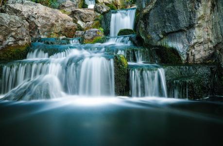 水, 瀑布, 自然, 长时间曝光, 岩石, 飞溅, 流动
