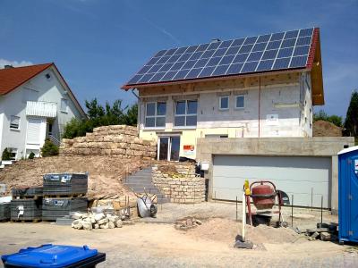 建设, 房子, 德国, 混凝土搅拌机, 砖, 湖 dusia, 太阳能系统