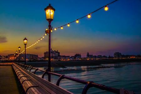 布莱顿码头, 晚上, 海洋, 建筑, 城市景观, 著名的地方, 日落
