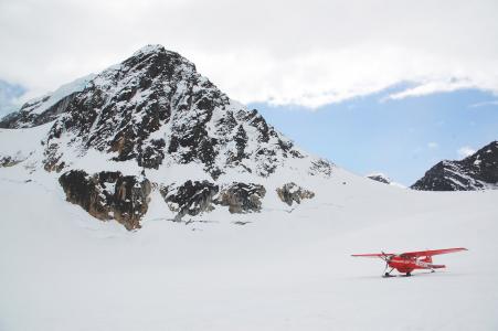 飞机, 冰川, 山脉, 红色, 翅膀, 螺旋桨, 雪