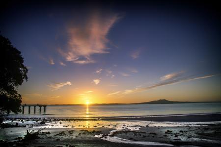 太阳升起, 海滩, 新西兰, 奥克兰, murrays 湾