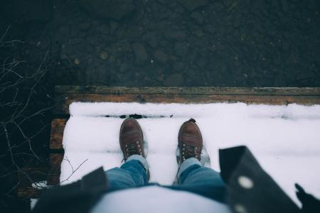 雪, 冬天, 皮革, 鞋子, 牛仔裤, 旅行, 户外